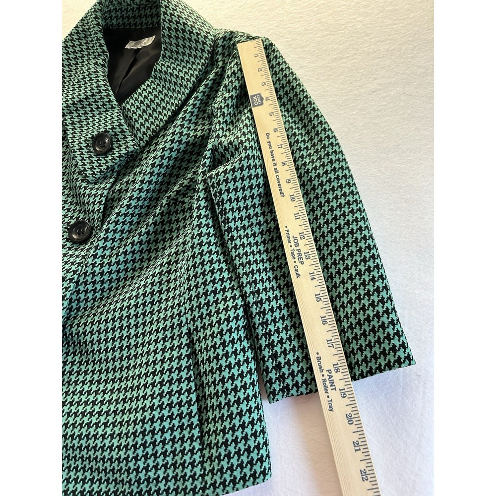 Emily Women's Sz 14W Green Houndstooth Three Button Jacket Shawl Collar Pockets - Picture 9 of 10
